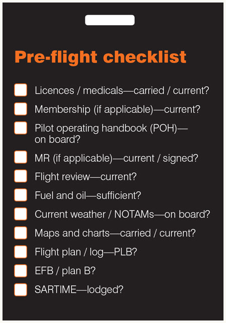 Pre-flight checklist card