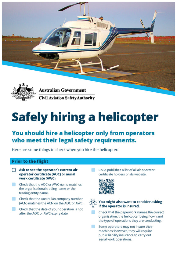 Safely hiring a helicopter information card