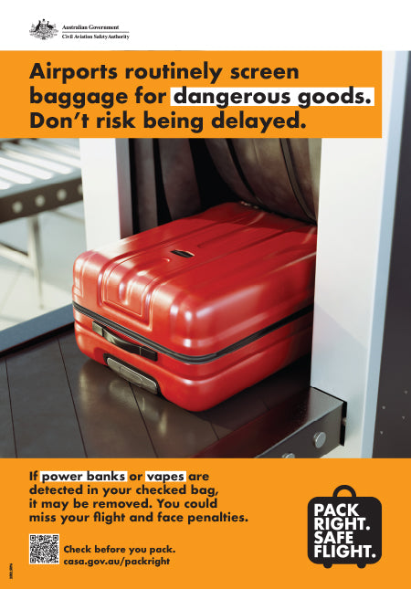 Baggage screening for dangerous goods poster CASA Online store Baggage screening for dangerous goods poster CASA Online store