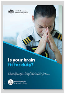 Alcohol and other drugs in aviation poster – Is your brain fit for duty?