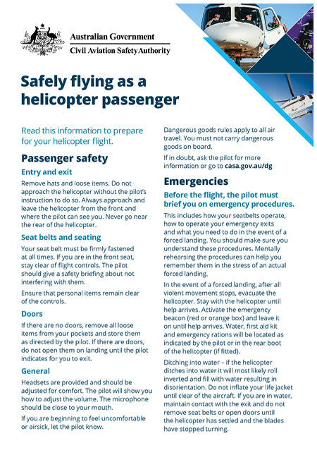 Safely flying as a helicopter passenger information card